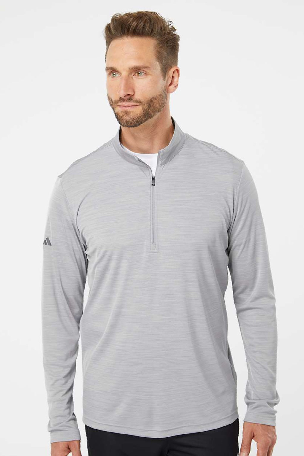 Adidas A475 Mens Moisture Wicking 1/4 Zip Sweatshirt Mid Grey Model Front