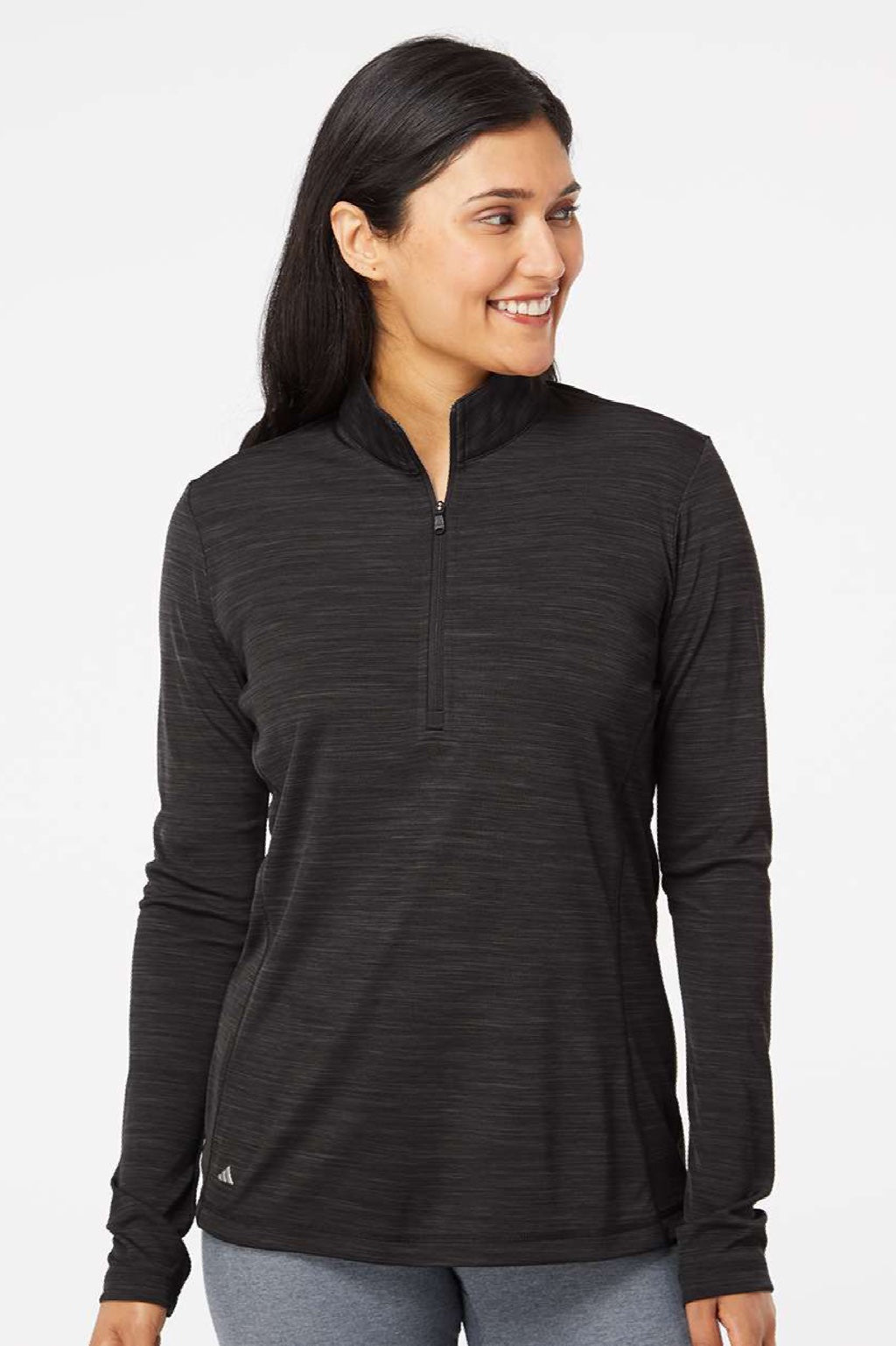 Adidas A476 Womens Moisture Wicking 1/4 Zip Sweatshirt Black Model Front