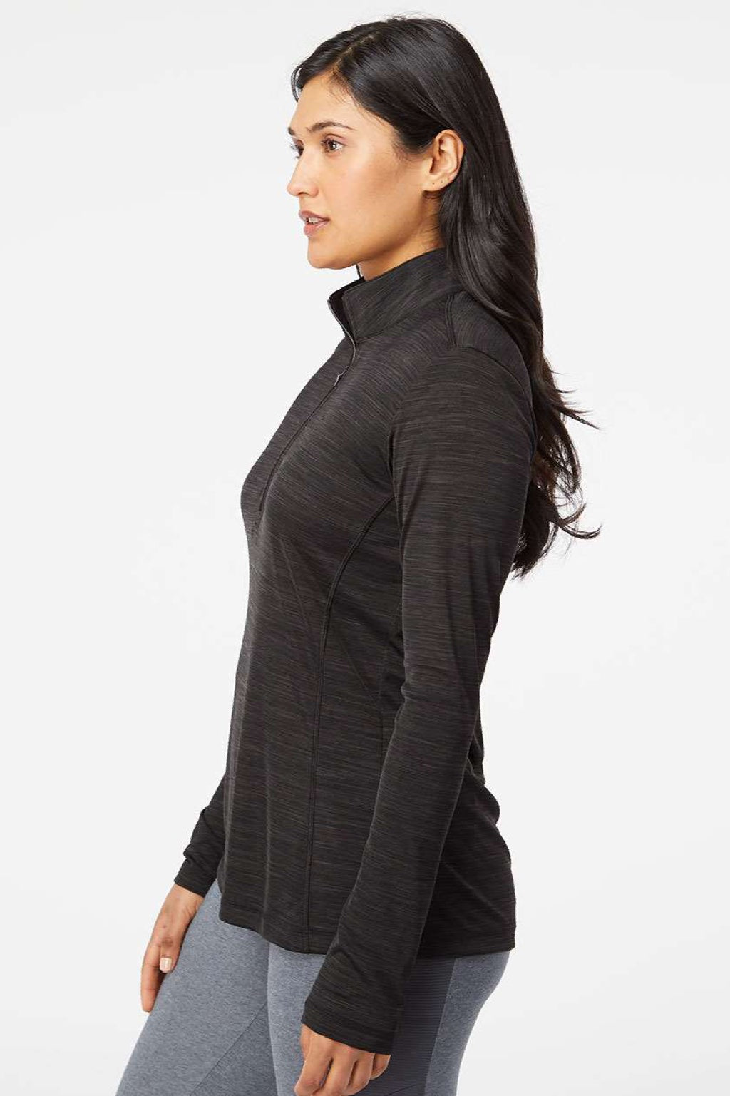 Adidas A476 Womens Moisture Wicking 1/4 Zip Sweatshirt Black Model Side