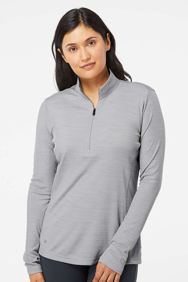 Adidas A476 Womens Moisture Wicking 1/4 Zip Sweatshirt Mid Grey Melange Model Front