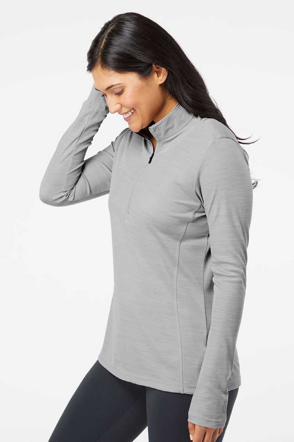 Adidas A476 Womens Moisture Wicking 1/4 Zip Sweatshirt Mid Grey Model Side