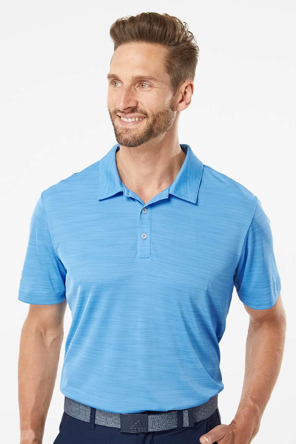 Adidas A402 Mens UPF 50+ Short Sleeve Polo Shirt Lucky Blue Model Front
