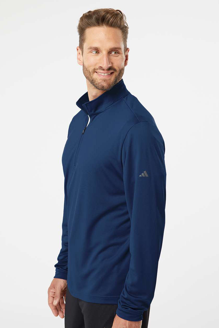 Adidas A401 Mens UPF 50+ 1/4 Zip Sweatshirt Collegiate Navy Blue Model Side