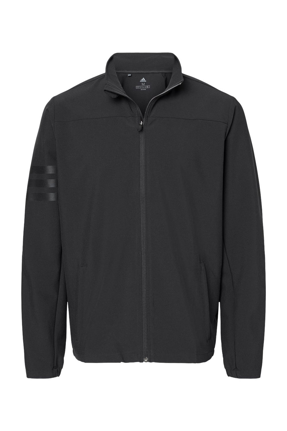 Adidas A267 Mens 3 Stripes Water Resistant Full Zip Jacket Black Flat Front