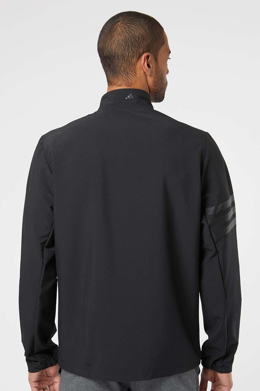 Adidas A267 Mens 3 Stripes Water Resistant Full Zip Jacket Black Model Back