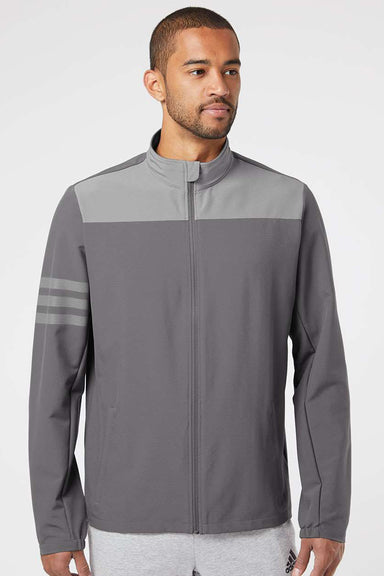 Adidas A267 Mens 3 Stripes Water Resistant Full Zip Jacket Grey Model Front