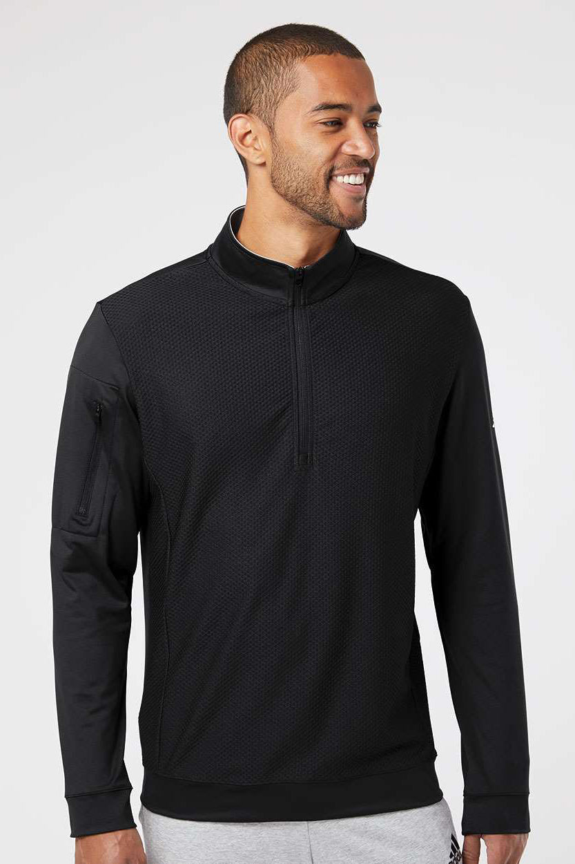 Adidas A295 Mens Performance 1/4 Zip Pullover Black Model Front