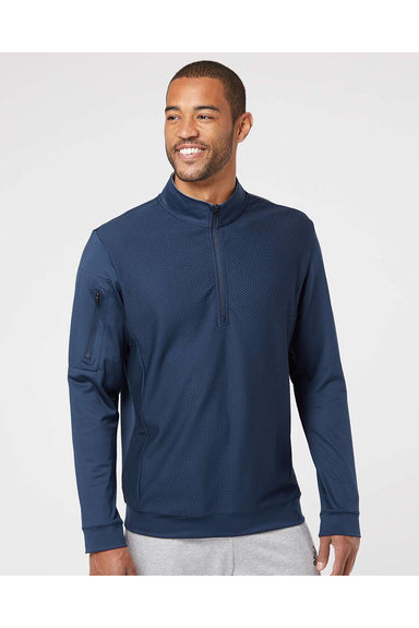 Adidas A295 Mens Performance 1/4 Zip Pullover Collegiate Navy Blue Model Front