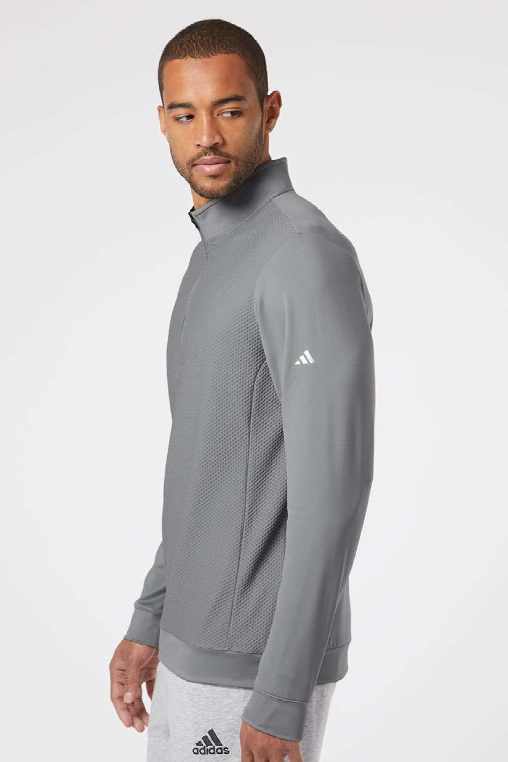 Adidas A295 Mens Performance UPF 50+ 1/4 Zip Sweatshirt w/ Pocket Grey Model Side