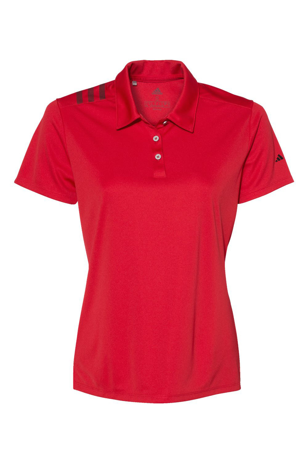 Adidas A325 Womens 3 Stripes UPF 50+ Short Sleeve Polo Shirt Collegiate Red/Black Flat Front