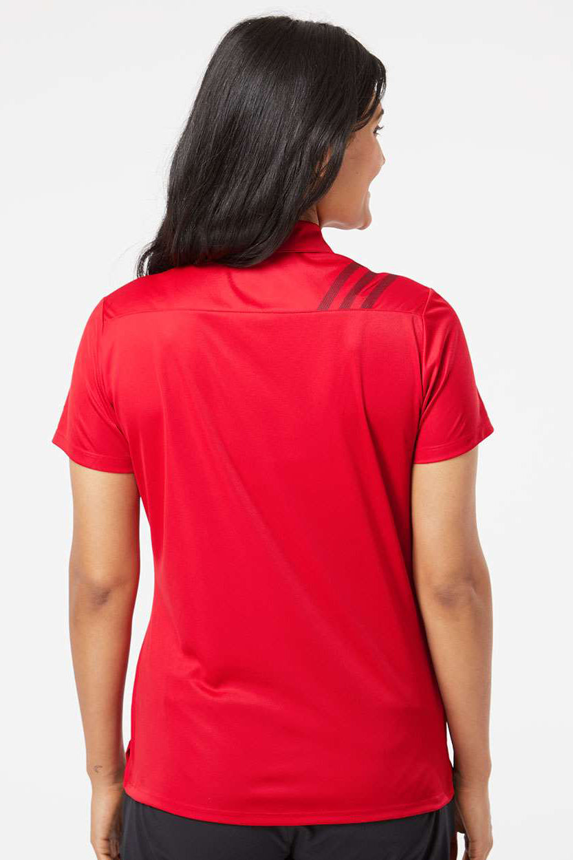 Adidas A325 Womens 3 Stripes UPF 50+ Short Sleeve Polo Shirt Collegiate Red/Black Model Back