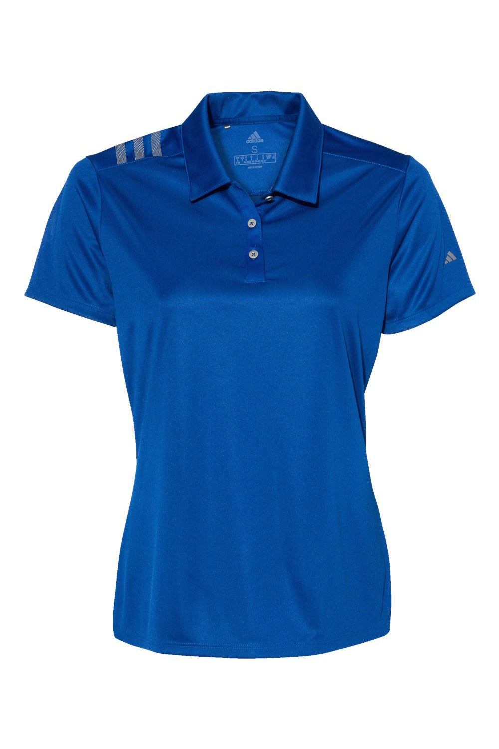 Adidas A325 Womens 3 Stripes UPF 50+ Short Sleeve Polo Shirt Collegiate Royal Blue/Grey Flat Front