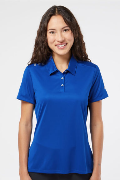 Adidas A325 Womens 3 Stripes UPF 50+ Short Sleeve Polo Shirt Collegiate Royal Blue Model Front