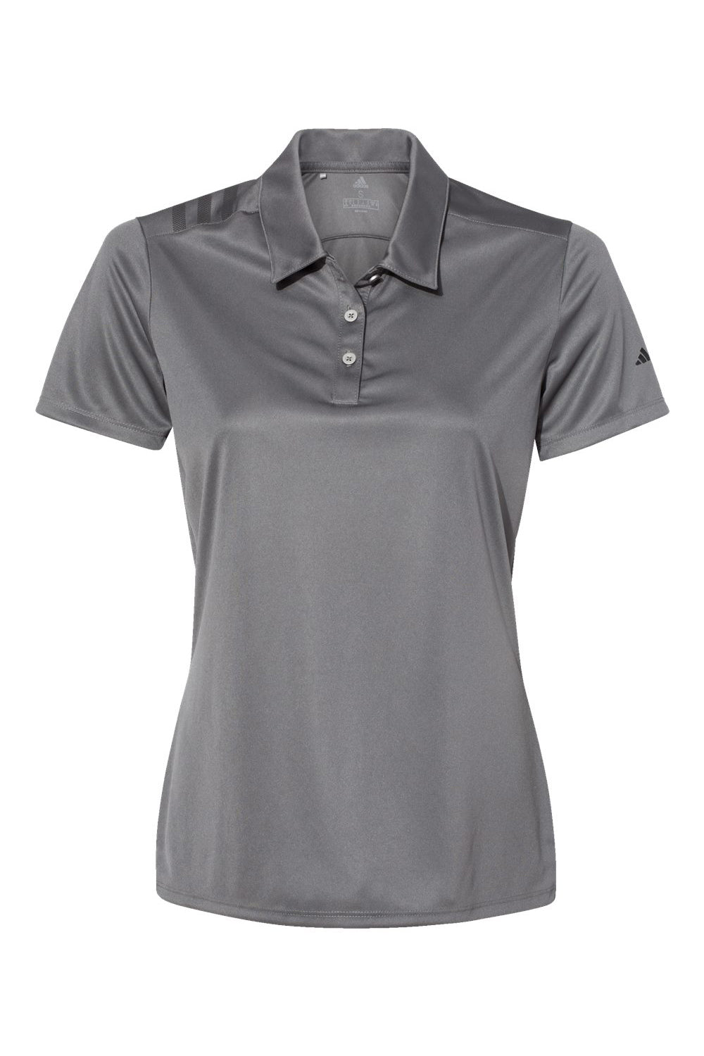 Adidas A325 Womens 3 Stripes UPF 50+ Short Sleeve Polo Shirt Grey/Black Flat Front