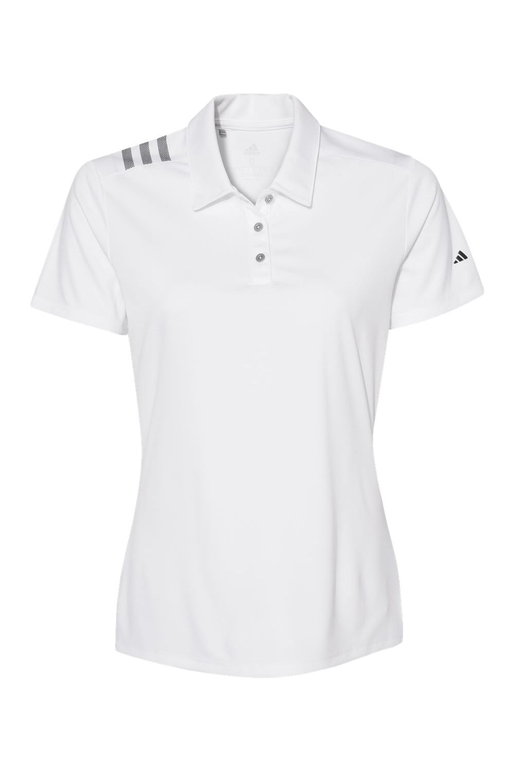 Adidas A325 Womens 3 Stripes Short Sleeve Polo Shirt White/Black Flat Front
