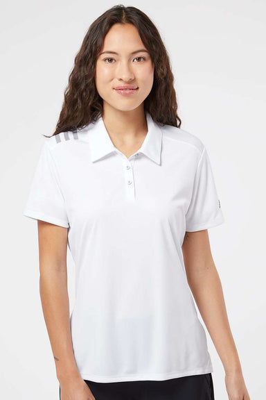 Adidas A325 Womens 3 Stripes Short Sleeve Polo Shirt White/Black Model Front