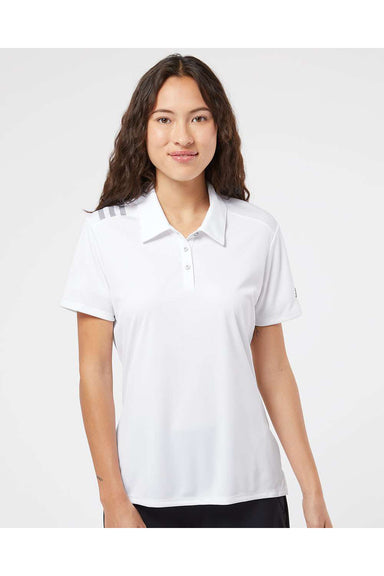Adidas A325 Womens 3 Stripes Short Sleeve Polo Shirt White/Black Model Front