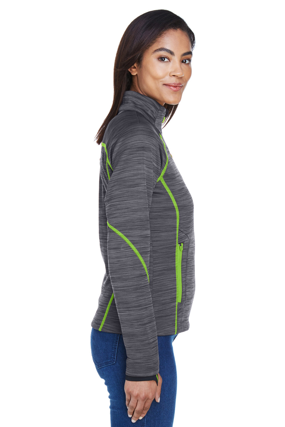 North End 78697 Womens Sport Red Flux Full Zip Jacket Carbon Grey/Acid Green Model Side