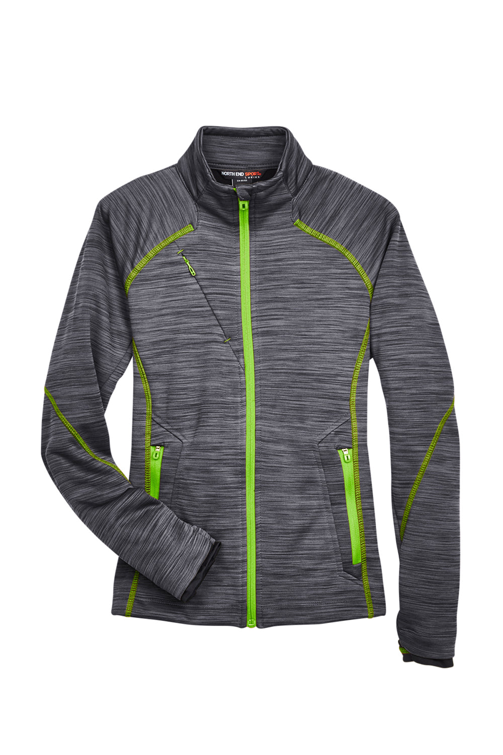 North End 78697 Womens Sport Red Flux Full Zip Jacket Carbon Grey/Acid Green Flat Front