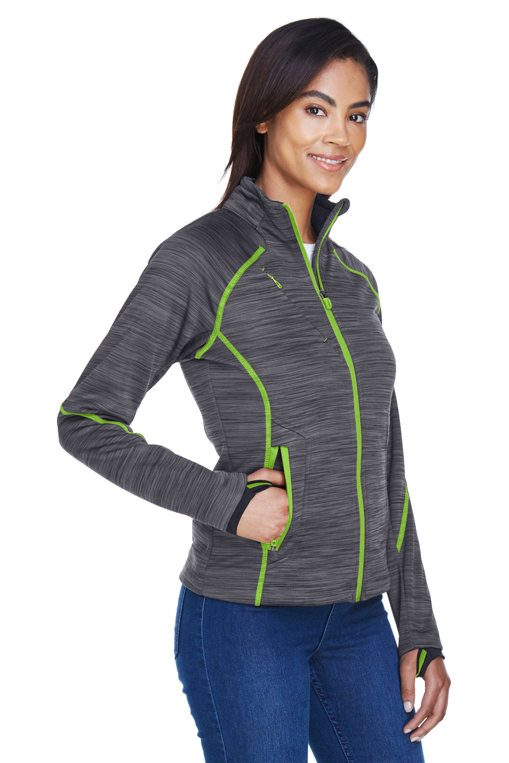 North End 78697 Womens Sport Red Flux Full Zip Jacket Carbon Grey/Acid Green Model 3q