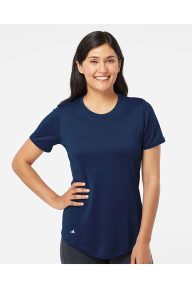 Adidas A377 Womens Short Sleeve Crewneck T-Shirt Collegiate Navy Blue Model Front