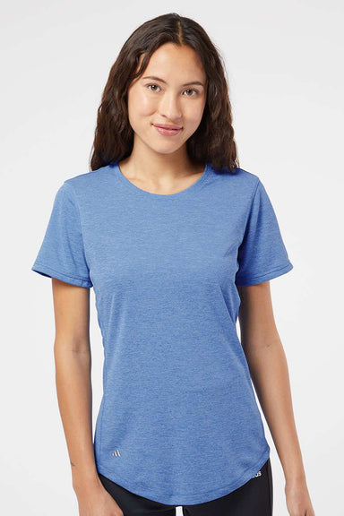 Adidas A377 Womens UPF 50+ Short Sleeve Crewneck T-Shirt Heather Collegiate Royal Blue Model Front