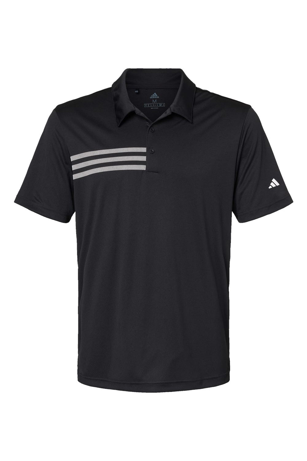 Adidas A324 Mens 3 Stripes UPF 50+ Short Sleeve Polo Shirt Black Flat Front