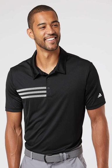 Adidas A324 Mens 3 Stripes UPF 50+ Short Sleeve Polo Shirt Black Model Front