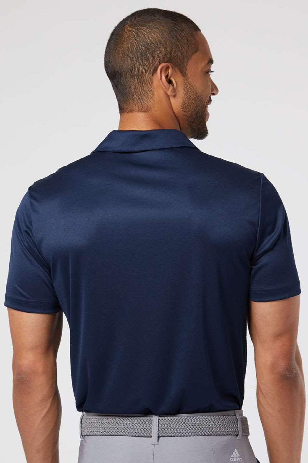 Adidas A324 Mens 3 Stripes UPF 50+ Short Sleeve Polo Shirt Collegiate Navy Blue Model Back