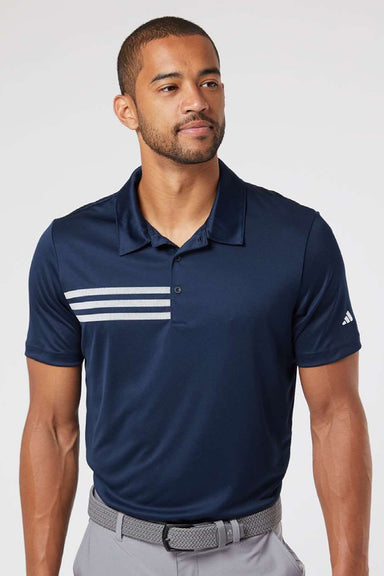 Adidas A324 Mens 3 Stripes UPF 50+ Short Sleeve Polo Shirt Collegiate Navy Blue Model Front