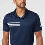 Adidas Mens 3 Stripes UPF 50+ Short Sleeve Polo Shirt - Collegiate Navy Blue
