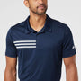 Adidas Mens 3 Stripes UPF 50+ Short Sleeve Polo Shirt - Collegiate Navy Blue/White - NEW
