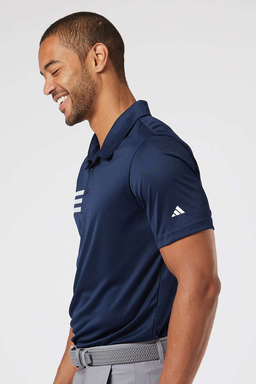 Adidas A324 Mens 3 Stripes Short Sleeve Polo Shirt Collegiate Navy Blue/White Model Side