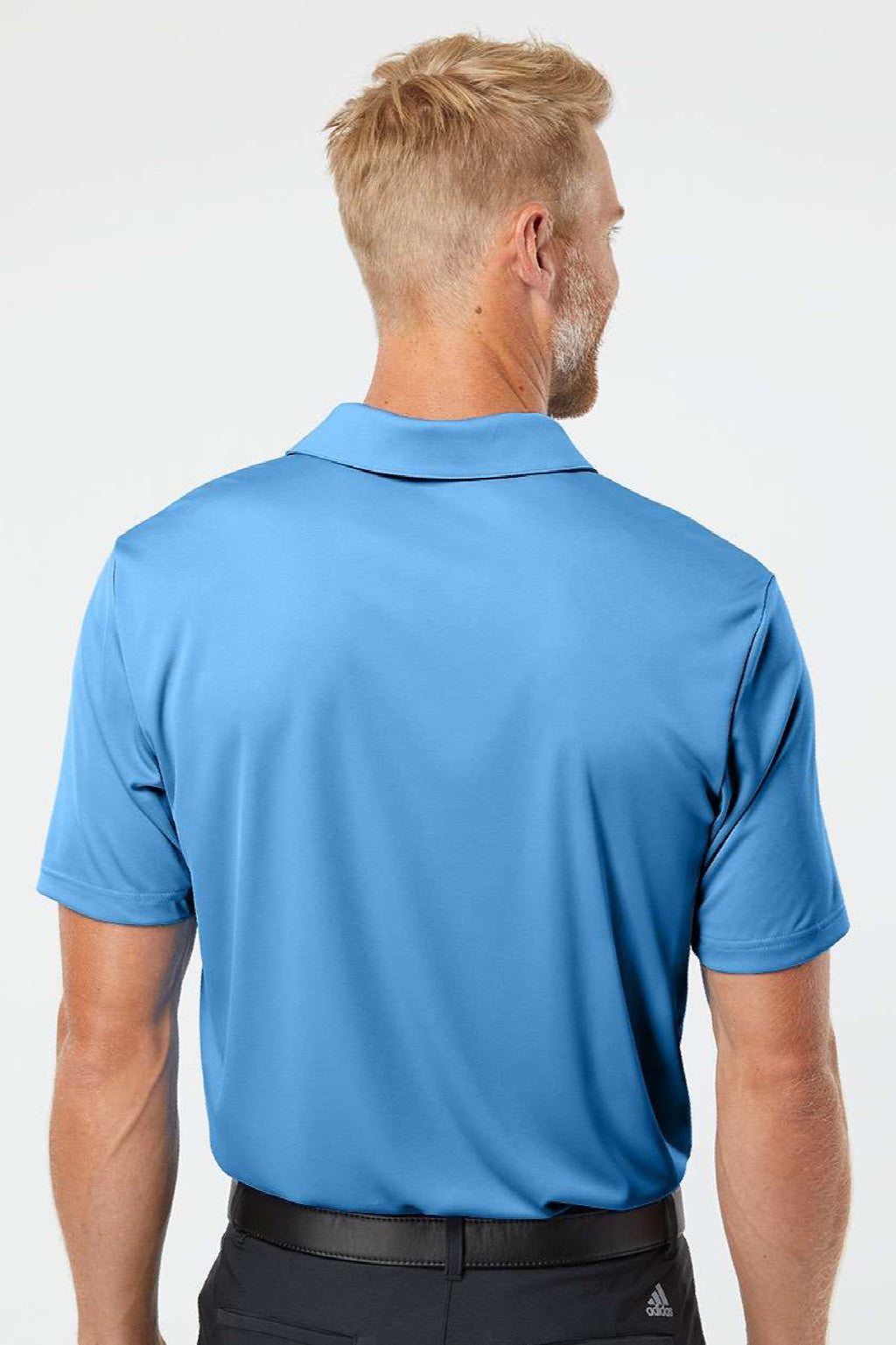 Adidas A324 Mens 3 Stripes UPF 50+ Short Sleeve Polo Shirt Lucky Blue Model Back