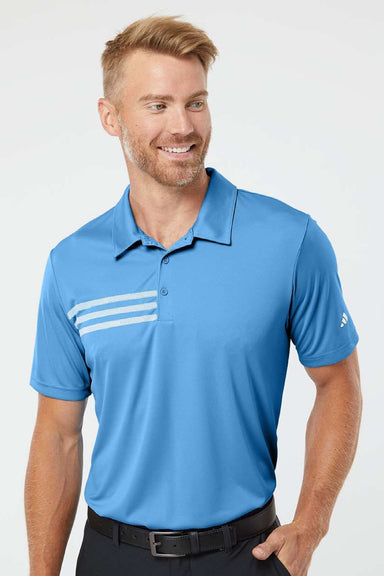 Adidas A324 Mens 3 Stripes UPF 50+ Short Sleeve Polo Shirt Lucky Blue Model Front