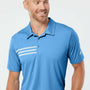 Adidas Mens 3 Stripes UPF 50+ Short Sleeve Polo Shirt - Lucky Blue/White - NEW