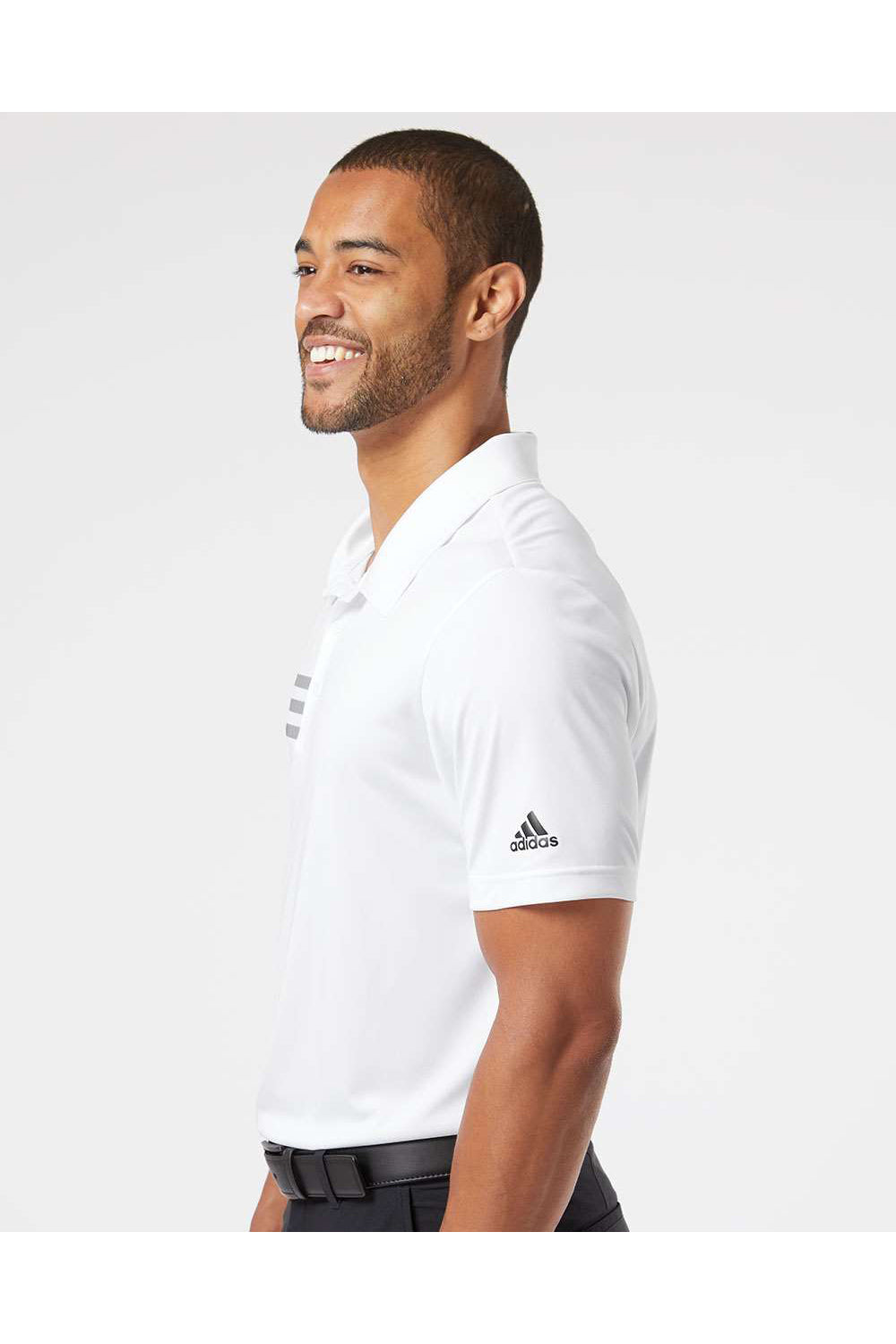 Adidas A324 Mens 3 Stripes Short Sleeve Polo Shirt White/Black Model Back