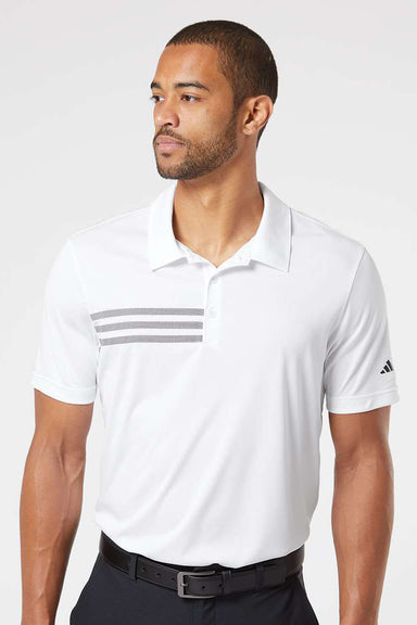 Adidas A324 Mens 3 Stripes UPF 50+ Short Sleeve Polo Shirt White/Black Model Front