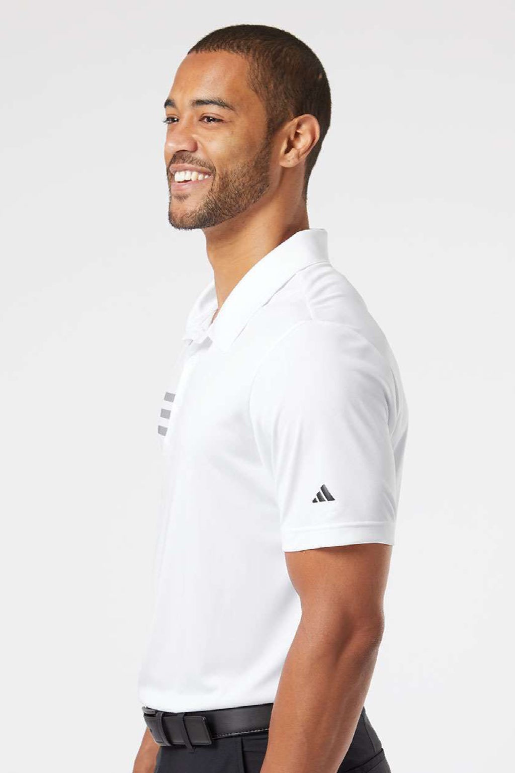 Adidas A324 Mens 3 Stripes UPF 50+ Short Sleeve Polo Shirt White Model Side