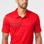 Adidas Mens 3 Stripes UPF 50+ Short Sleeve Polo Shirt - Collegiate Red/Black - NEW