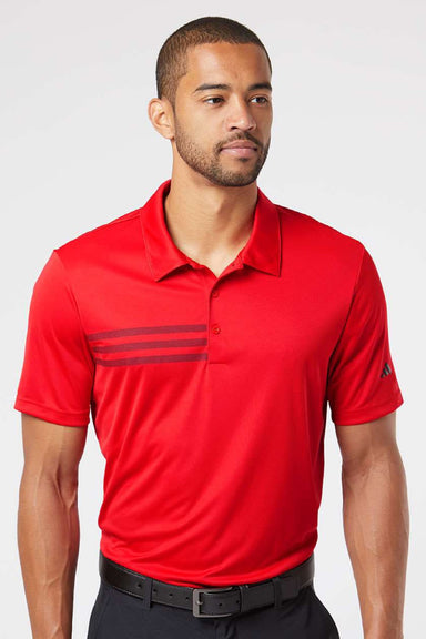 Adidas A324 Mens 3 Stripes UPF 50+ Short Sleeve Polo Shirt Collegiate Red Model Front