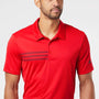 Adidas Mens 3 Stripes UPF 50+ Short Sleeve Polo Shirt - Collegiate Red
