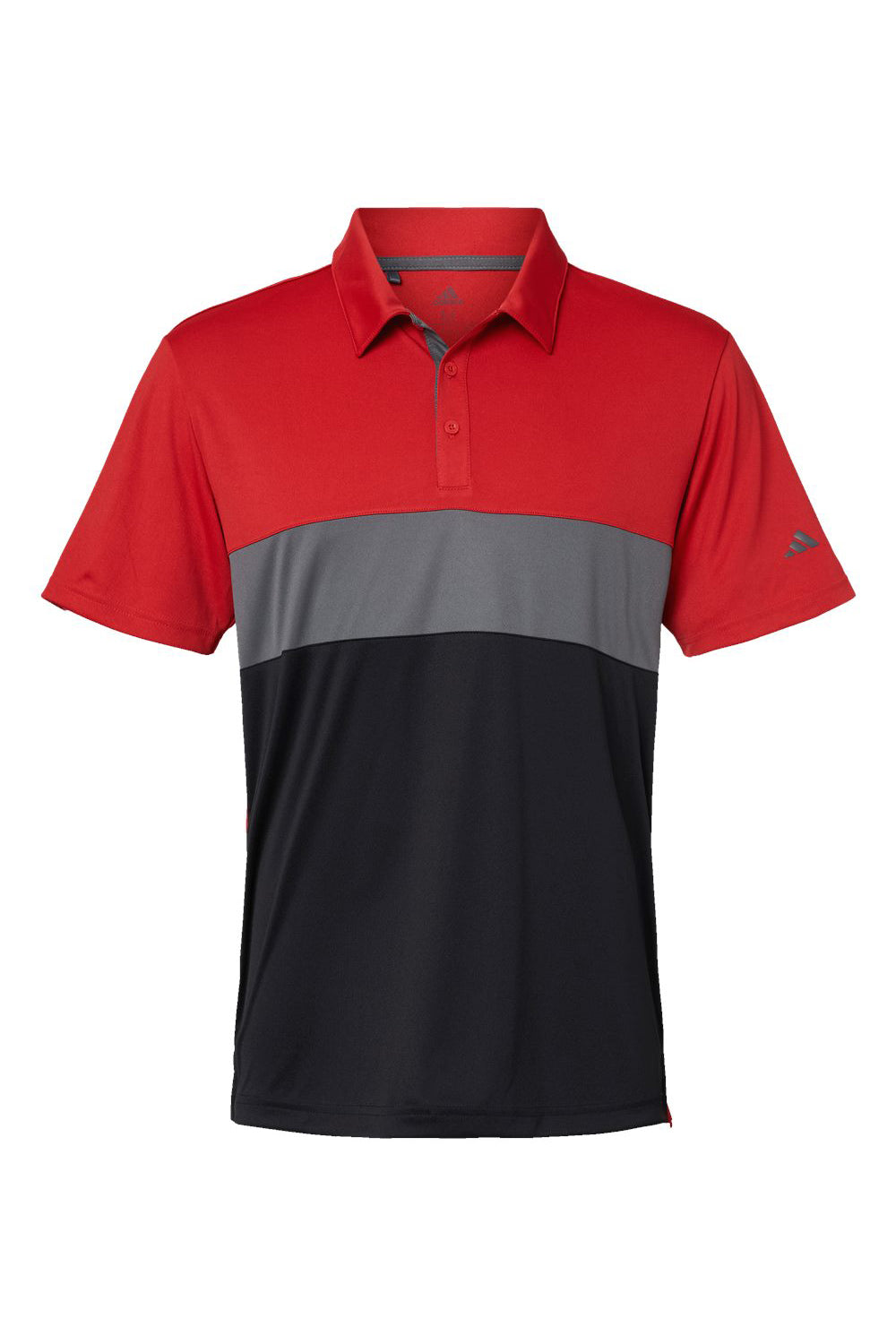 Adidas A236 Mens Merch Block UPF 50+ Short Sleeve Polo Shirt Collegiate Red/Grey/Black Flat Front