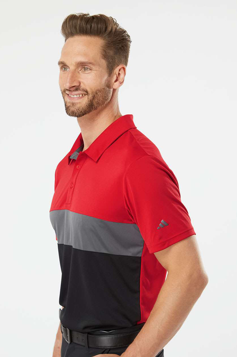 Adidas A236 Mens Merch Block Short Sleeve Polo Shirt Collegiate Red/Grey/Black Model Side