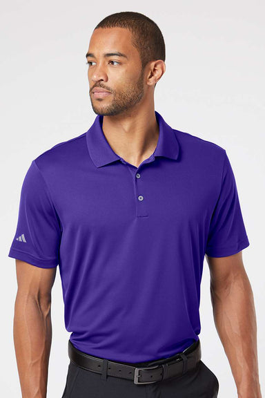 Adidas A230 Mens Performance UPF 50+ Short Sleeve Polo Shirt Collegiate Purple Model Front