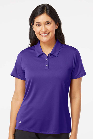 Adidas A231 Womens Performance UPF 50+ Short Sleeve Polo Shirt Collegiate Purple Model Front