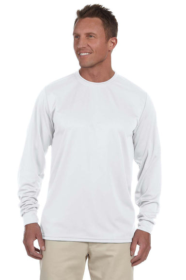 Augusta Sportswear 788 Mens Moisture Wicking Long Sleeve Crewneck T-Shirt White Model Front