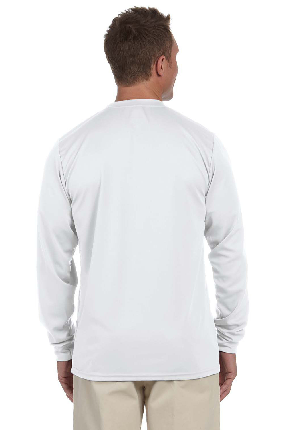Augusta Sportswear 788 Mens Moisture Wicking Long Sleeve Crewneck T-Shirt White Model Back