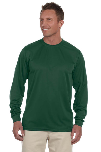 Augusta Sportswear 788 Mens Moisture Wicking Long Sleeve Crewneck T-Shirt Dark Green Model Front