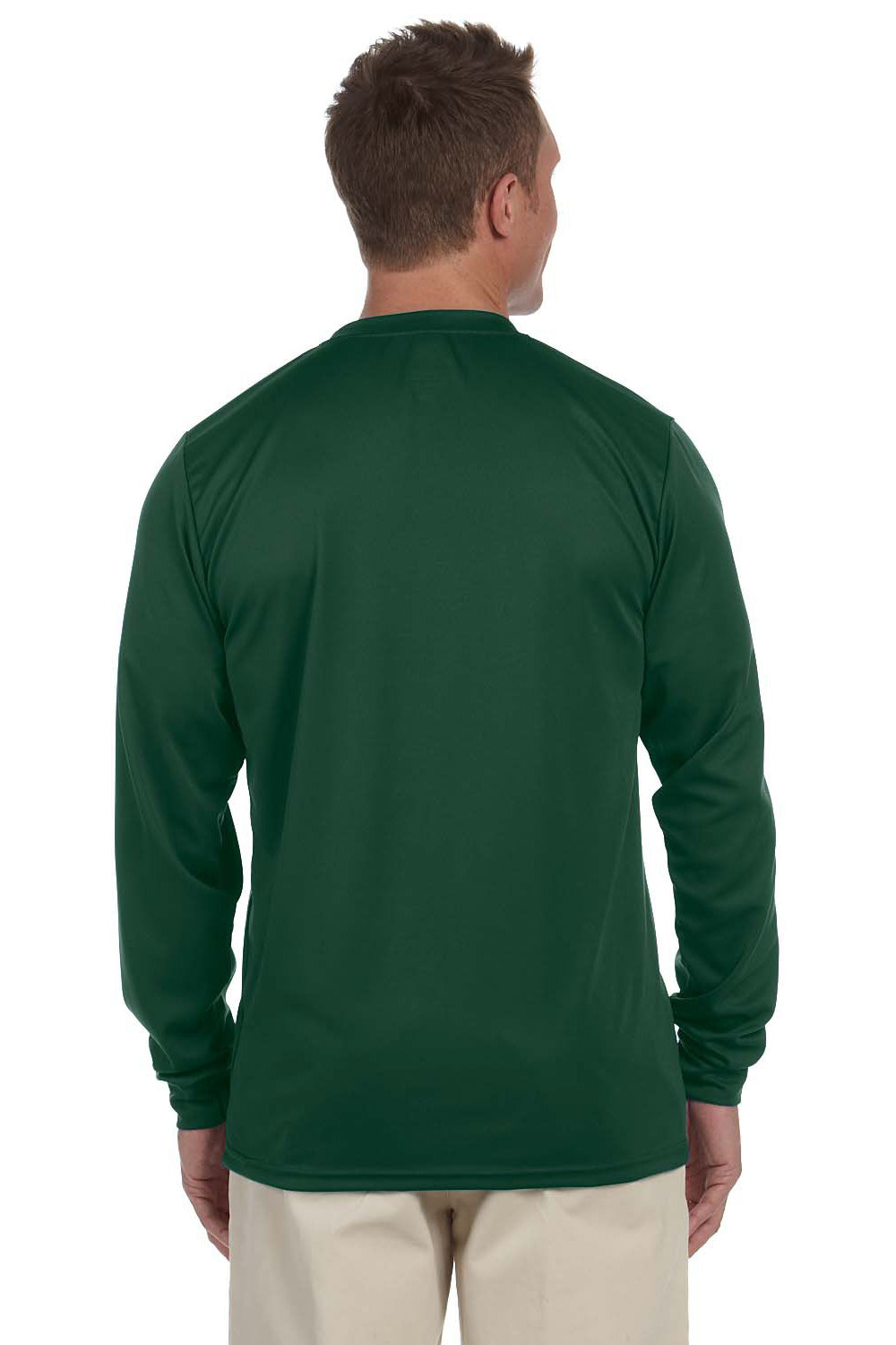 Augusta Sportswear 788 Mens Moisture Wicking Long Sleeve Crewneck T-Shirt Dark Green Model Back
